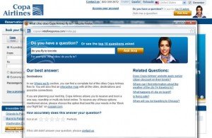 Copa-Airlines-Ask-Ana An example of the self help "Ask Ana" feature on the Copa Air website