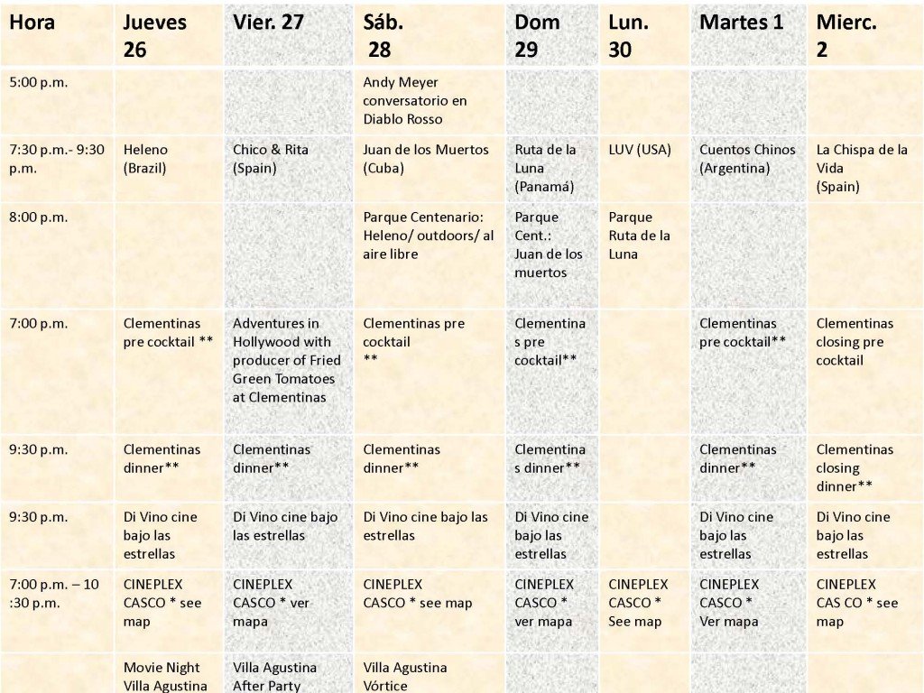 Panama Film Festival Calendar for 2012