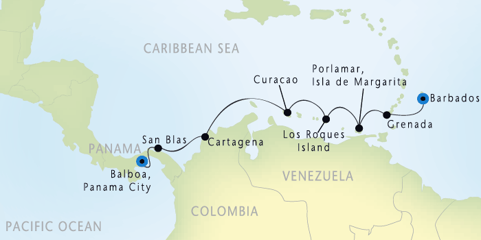 Seadream Panama The map of Seadream I 2013 voyage through Caribbean and Panama Canal